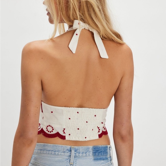 Free People White and Red Embroidered Halter Top - Picture 7 of 9